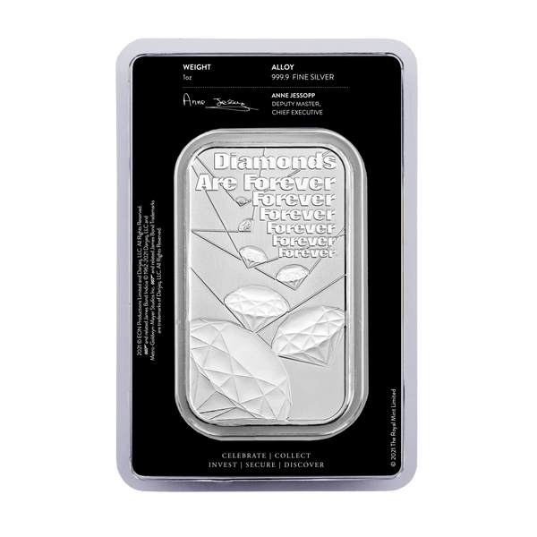 2022 James Bond Diamonds Are Forever 1oz Minted Silver Bar